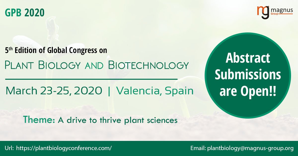 Let’s join together in the beautiful city #Valencia #Spain for #GPB2020 with the theme #A #Drive #to #Thrive #Plant #Sciences 
Submit your abstract here: plantbiologyconference.com/submit-abstract
Whatsapp: +1 434 381 1007 #Plantibodies #AntibioticsUseinAgriculture #PlantManagement #Biotechnology