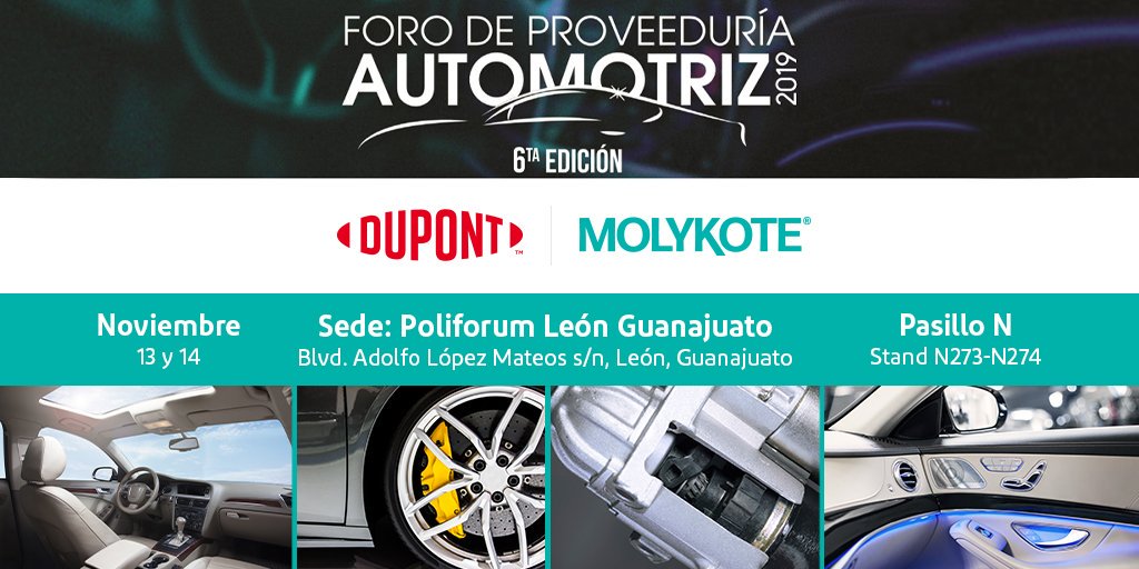 molykote's tweet photo. Si asistes a @claugtoac’s @ForoProveeduria (https://t.co/e0M3Y21eNe) la próxima semana, asegúrate de detenerte en nuestro stand y aprender más acerca de nuestra extensa línea de productos de #lubricación #automotriz. #ForoAutomotriz #ForoAutomotrizGTO #proveeduríaautomotriz #auto https://t.co/oGFKQepX5z