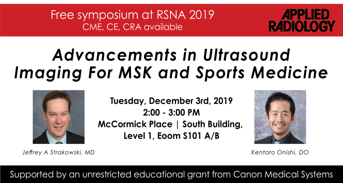 Join us at #RSNA2019 for a live CME Accredited Symposium. Drs Onishi and Strakowski will share their clinical insights into how they are utilizing high-frequency US diagnostically for routine and complicated MSK and peripheral nerve injuries. Register now! bit.ly/2JJA2i8