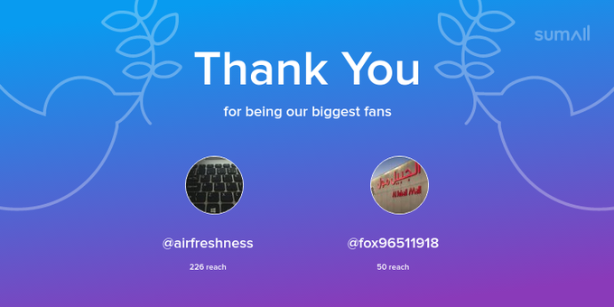 Our biggest fans this week: airfreshness, fox96511918. Thank you! via https://t.co/uVkIgYdaax https://t