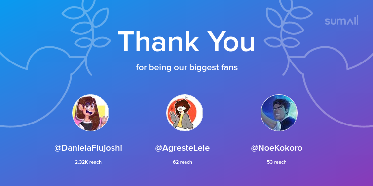 Our biggest fans this week: DanielaFlujoshi, AgresteLele, NoeKokoro. Thank you! via sumall.com/thankyou?utm_s…