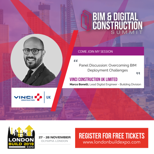 Come along to the #LondonBuild Expo to see Marco Bonelli <a href="/VCUK_Building/">VINCI Building UK</a> speaking on Nov 27 - 28, @olympia_london. Don't forget to book your free tickets bit.ly/2NHZPdc