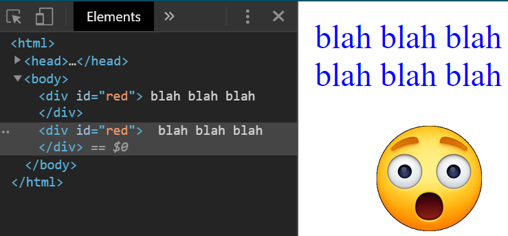 joecodesblog's tweet image. ids ideally should be unique. i guess.. :D  #css #bem #oocss oh well.
