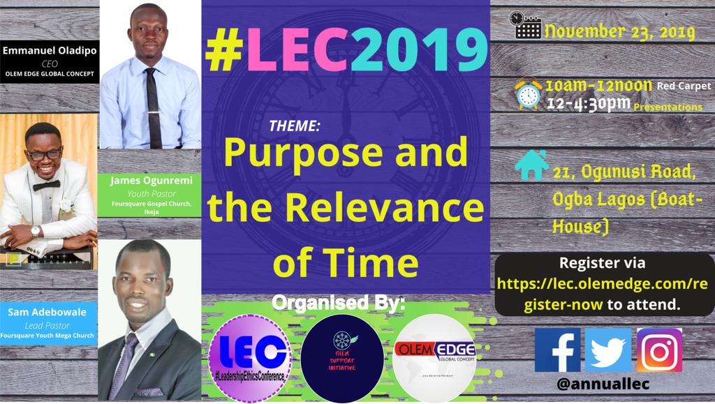 annualLEC's tweet photo. Grace #LEC2019, get scholarship into #MediaCommunicationTraining
The appointed time and date for the #LeadershipEthicsConference, 2019, draw closer: register on time to get ready for great time with our #facilitators and other #participants. https://t.co/lYqU8ZBSpC