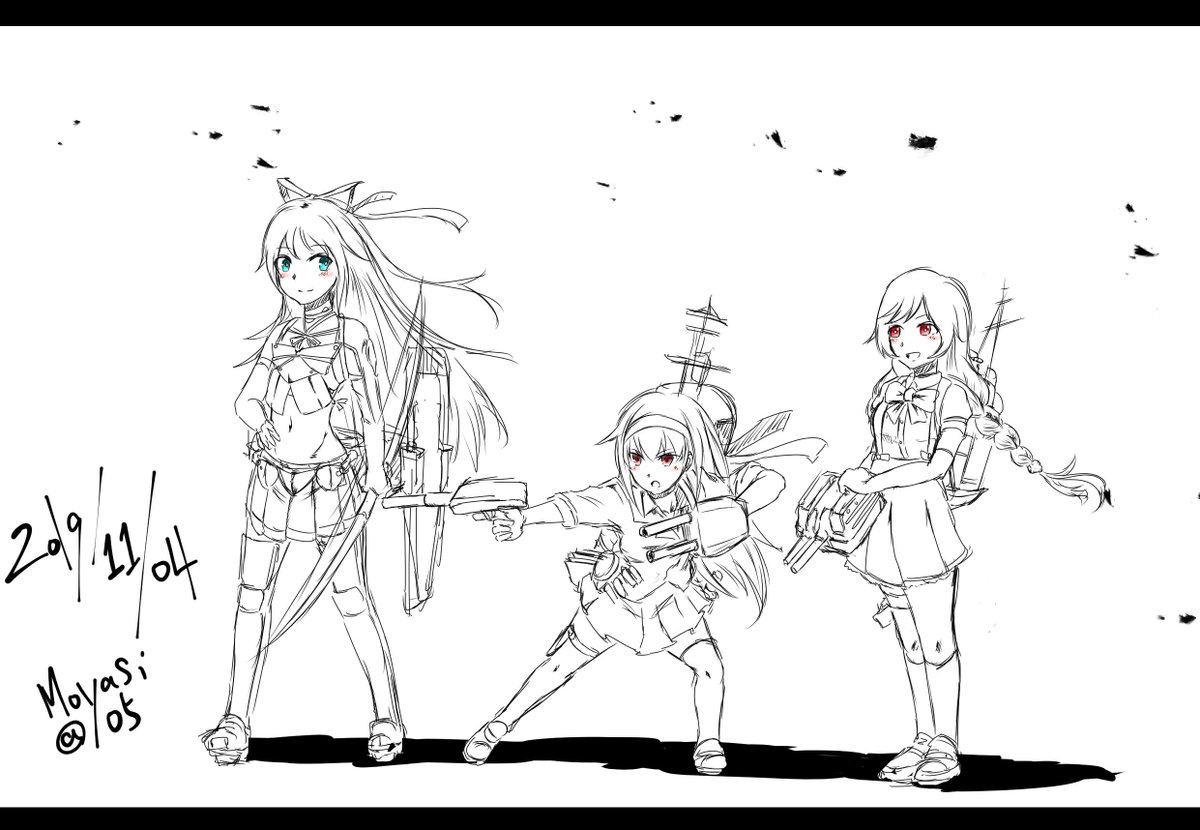 3人仲良く演習。(1.5h)色間に合わず…
#艦これ版深夜の真剣お絵描き60分一本勝負
#艦これ版真剣お絵描き60分一本勝負_20191104 