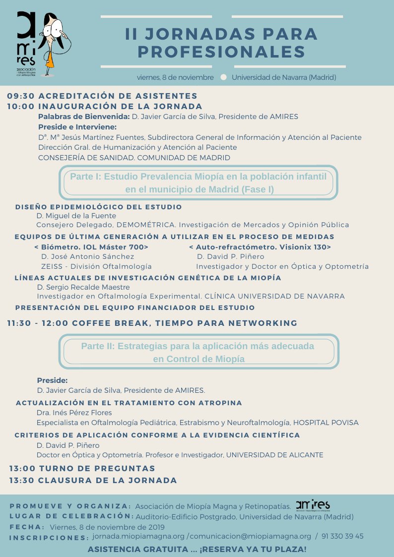 miopia_magna's tweet image. Últimas plazas disponibles para nuestra II Jornada para profesionales, no te quedes sin la tuya🤓
👉 Viernes, 8 de noviembre
👉 De 09:30 a 13:30
👉 Auditorio Sede Postgrado. Universidad de Navarra (Madrid). C/ Marquesado de Santa Marta, 3 (Madrid)
#OjoConLaMiopía #ControlMiopía