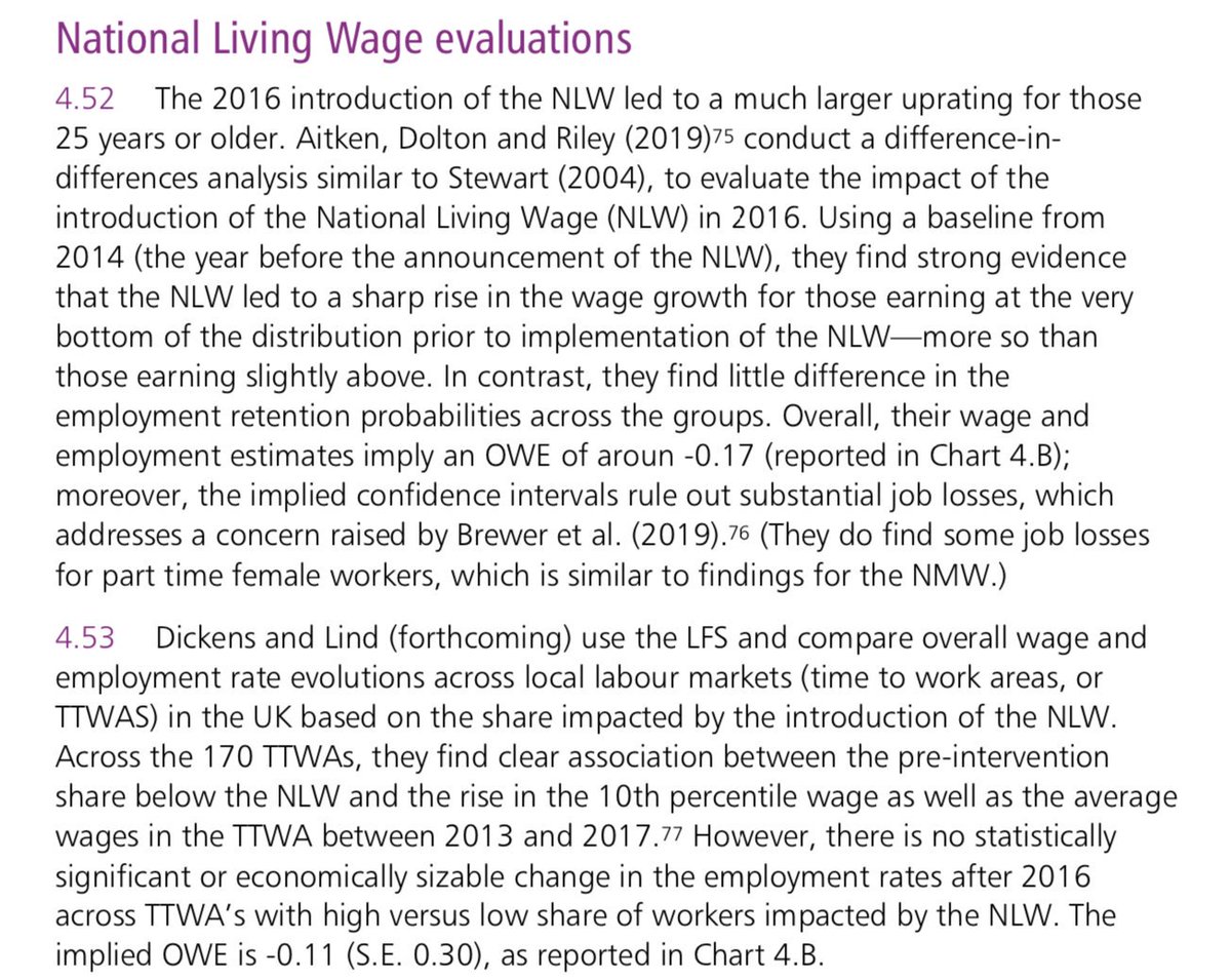 Work by  @richardFDickens and others have suggested the overall impact through 2018 on overall low-wage employment has been quite modest. The relevant OWE's are in the -0.11 to -0.17 range: again quite small (and statistically indistinguishable from 0).20/