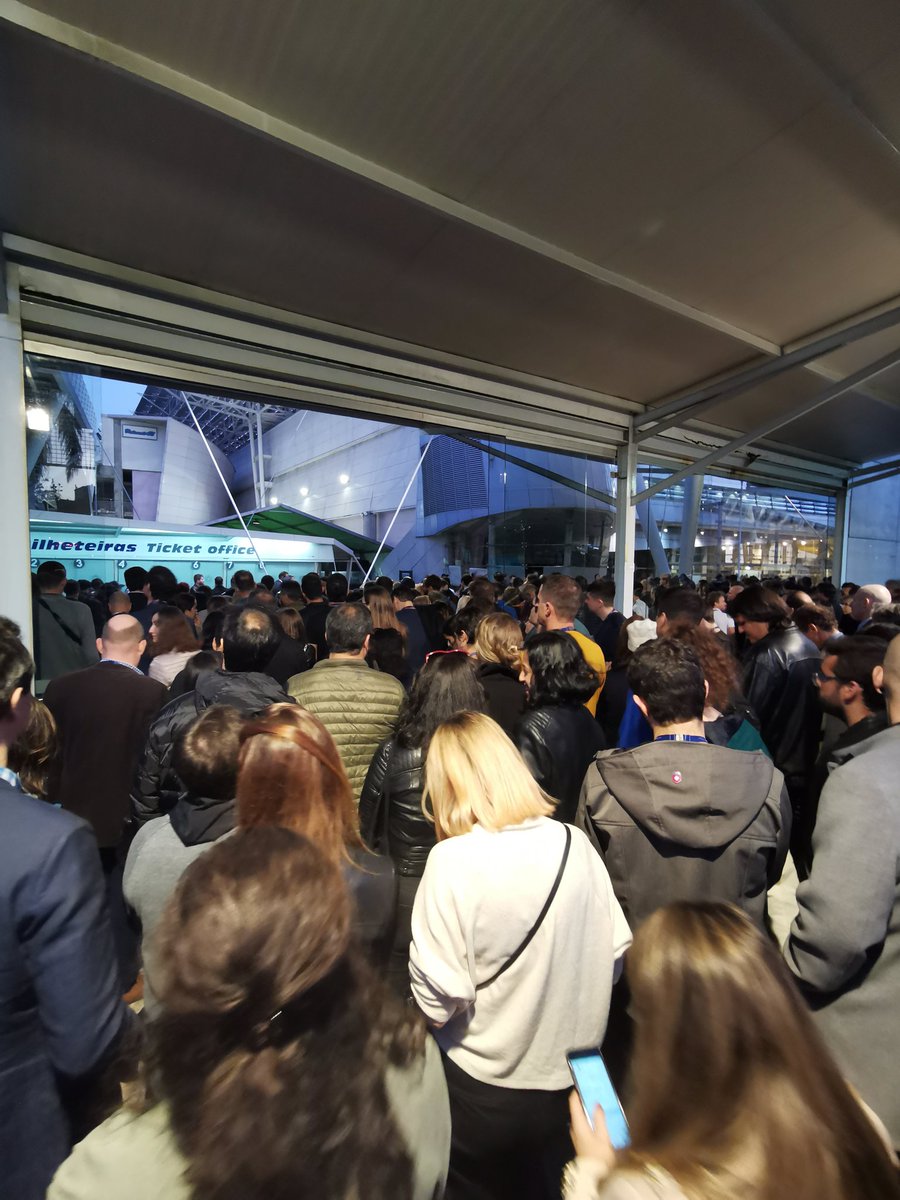 RFreimane's tweet photo. When you finish standing in one line for an hour, at the end there is another line :) #WebSummit #WebSummit19 #sad https://t.co/TDKBeowfC7