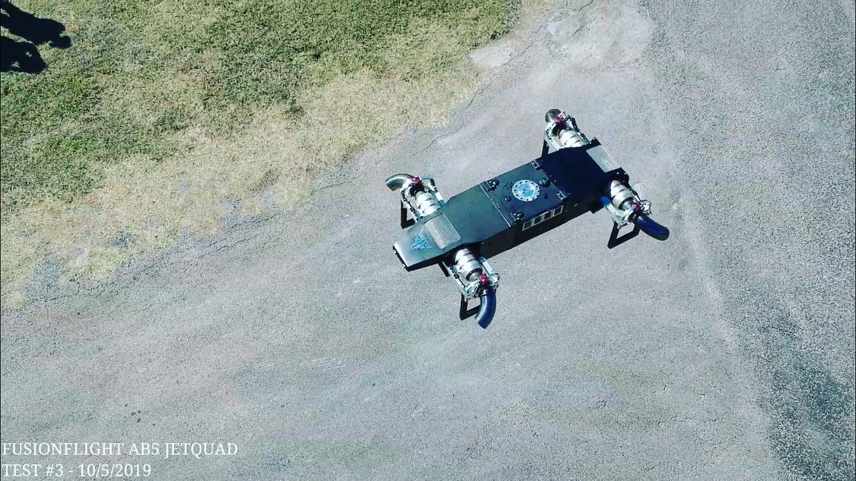 FusionFlightInc's tweet image. Amazing photo of the AB5 JetQuad during flight as viewed from above by a camera quadcopter. The position hold capability of the JetQuad is dialed in and it’s time to push this beast to 250mph+!

#fusionflight #jetquad #uas #uav #jet #drone #aircraft #quadcopter #multicopter