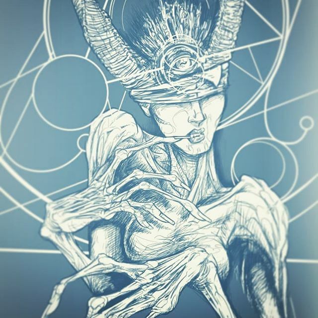 The Blind Seer: working on more cards today on stream. Lots more to finish up for this massive project.

#illustration #sketch #workinprogress #fantasy #horror #monster #creature #seer #magick #oraclecards #twisted #creepy #girlswithhorns #thirdeye #twee… ift.tt/2CbF7M0