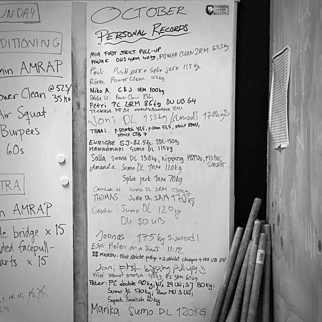 CultFitHelsinki's tweet photo. Two things that happened fast on October 
1) the month past quickly 
2) our PR board was filled up with awesome PRs! 💥

.

Nice job everyone and congrats for these great achievements! 💪

.

#getstarted
#getresults
#makeithappen
#crossfitcentralhelsinki
#mygymcfch https://t.co/X1XKA3JdDn