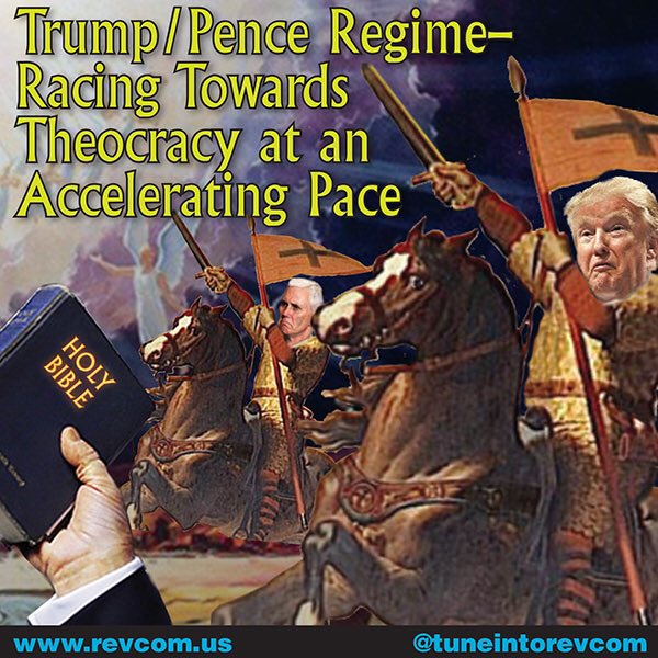 therevcoms's tweet photo. Trump/Pence regime—racing towards theocracy at an accelerating pace
Under-the-radar move to a Christian-Fascist theocratic USA
#MikePence #MikePompeo #BillBarr #NancyDeVos & on & on...
https://t.co/dkEv76ByYQ https://t.co/AtfrYOyN1A