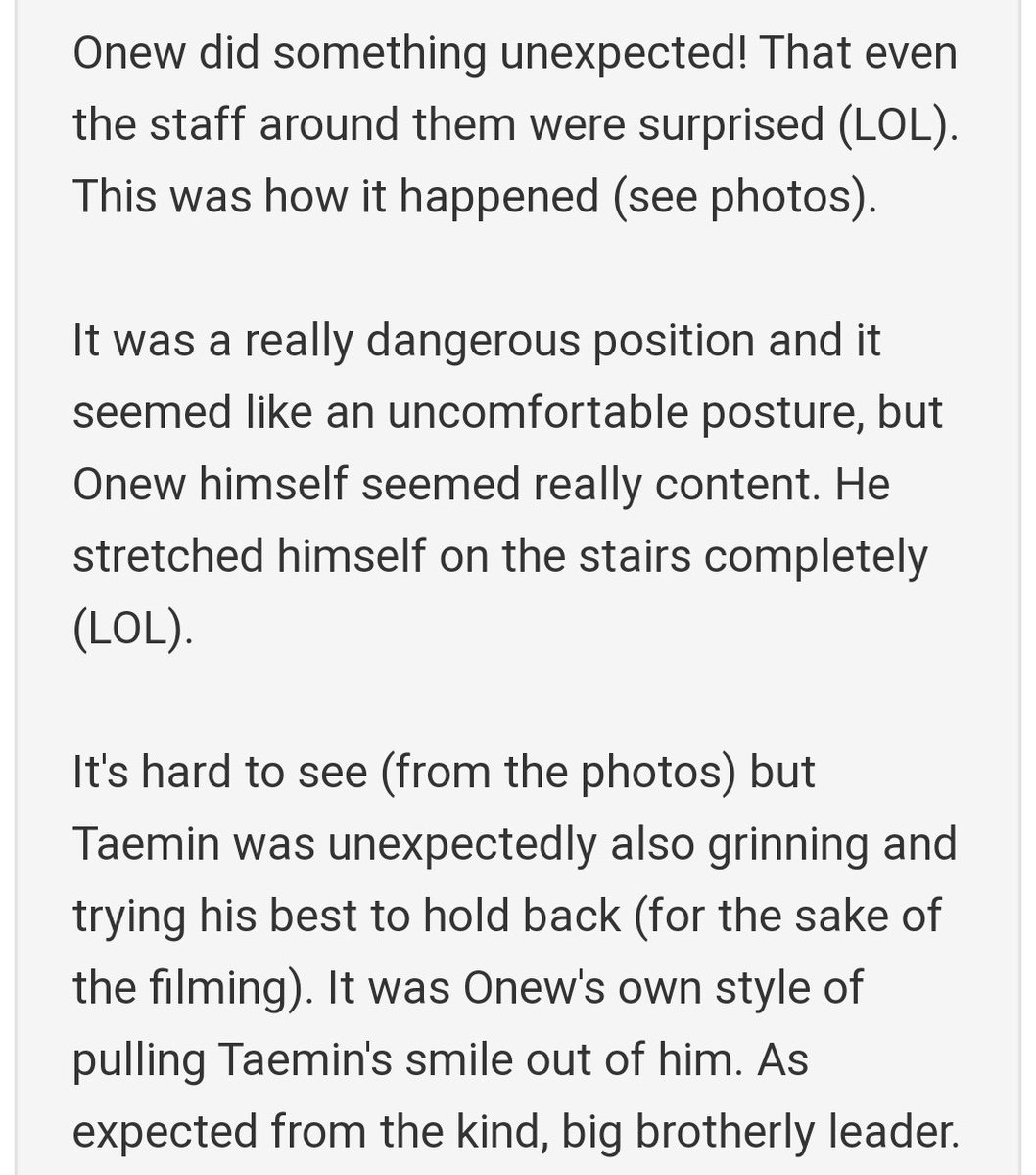 when taemin's facial expression during the piano scene of 'sing your song' was stiff so jinki got concerned,the manager urged him to go but he stayed back and stretched himself on the stairs,that made taem smile finally©keihissi