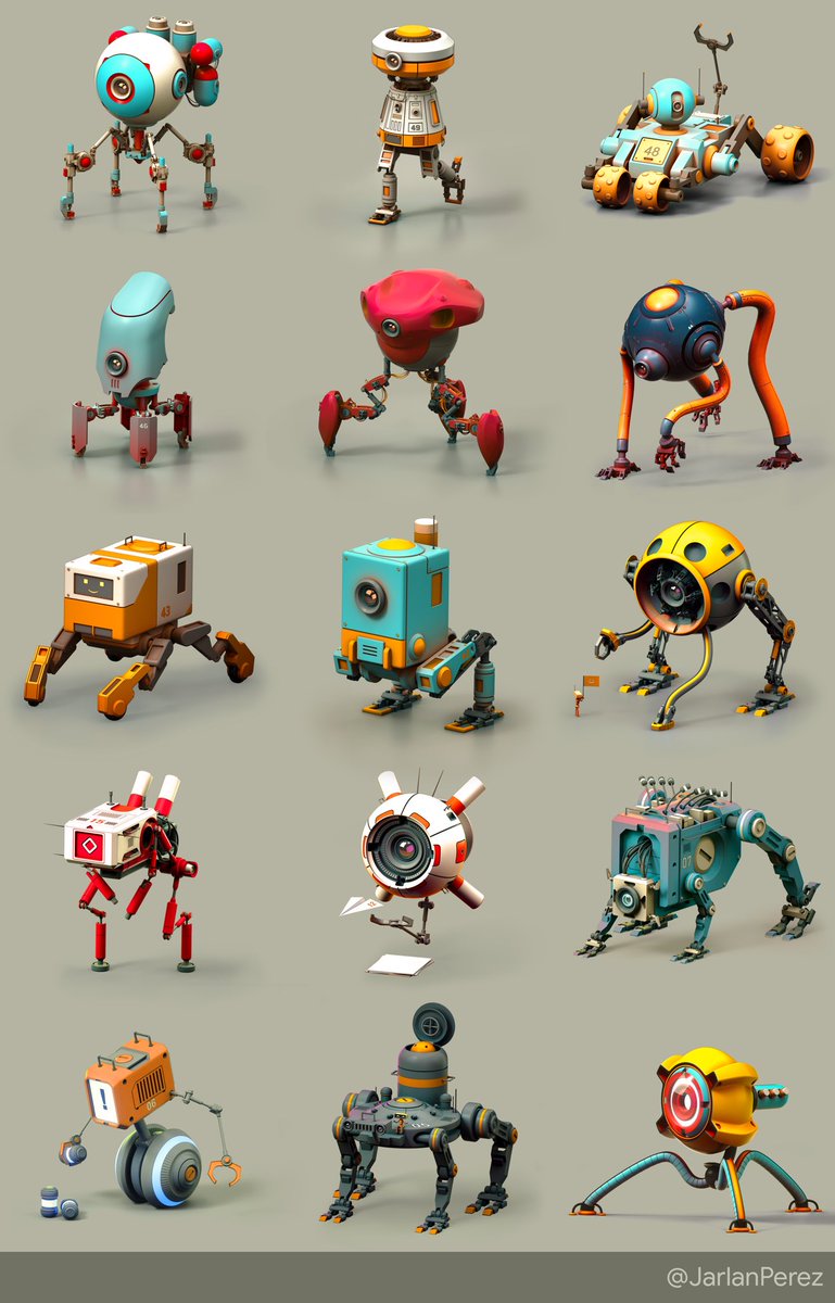 JarlanPerez's tweet image. It’s Monday and you know what that means. ROBOTS!! They’re slowly coming together. Have a great week!

#ConceptArt #Gamedev
