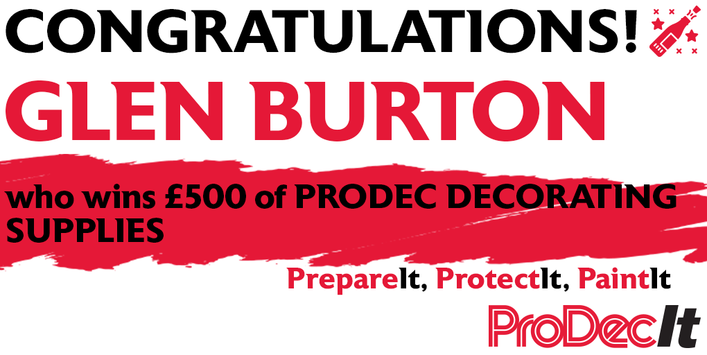 ProDecProducts's tweet image. #ProDecIt. CONGRATULATIONS to GLEN BURTON who wins £500 of ProDec products. We'll enter everyone who signs up (or is already signed up) to our newsletter in November to a #prizedraw for £500 of ProDec #decoratingtools.  Good Luck! crowd.in/rMR4Jn crowd.in/AVoFSa