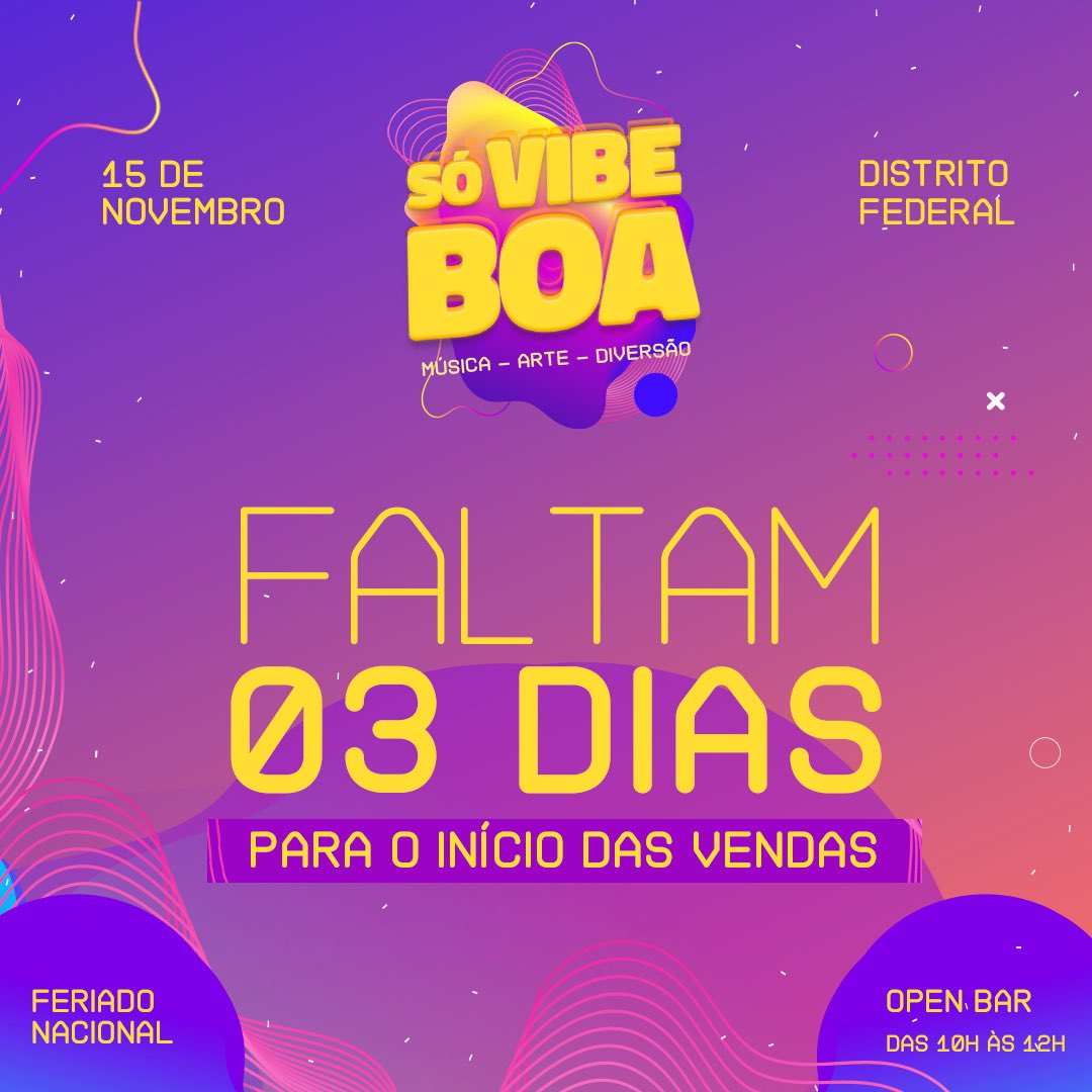 _sovibeboa's tweet photo. ALGUÉM AÍ ANSIOSO?! 😍 Nossas vendas se iniciam em 3 DIAS, isso mesmo! FIQUEM LIGADOS e não percam a melhor Vibe da sua vida.
.
OPEN BAR 10h às 12h 🍻
.
INÍCIO DAS VENDAS 07/11 🎟.
.
#SoVibeBoa #DF #PsyTrance #Low https://t.co/BgXSPCfObo