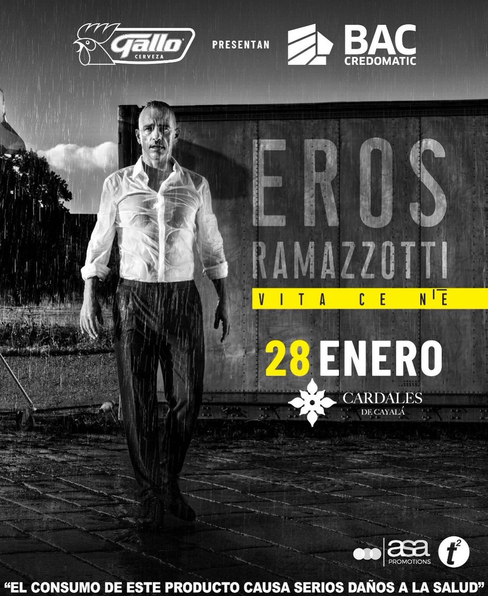 Regresa a Guatemala <a href="/RamazzottiEros/">Eros Ramazzotti</a> con su gira #VitaCenèWorldTour el próximo 28 de enero del 2020 en la Explanada de Cardales.

Estén pendientes de más detalles muy pronto. 

<a href="/Cerveza_Gallo/">CervezaGallo.</a> @baccredomaticgt <a href="/ASAsocialmedia/">Spot Drive In</a>