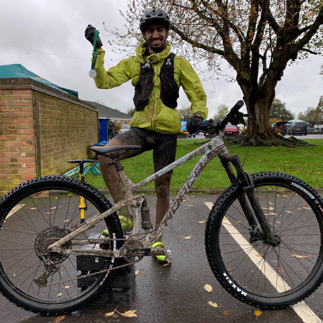 RnRTriCamps's tweet photo. Big #medalmonday congrats to #RnRCoached #Athlete #TamimAlKuwari who, alongside coach Ryan, completed his first #MTB event in training for his big goal of 2020. The British Weather did not go easy on him, he truly got introduced to the mud #mudeverywhere https://t.co/kozvRdNDXf