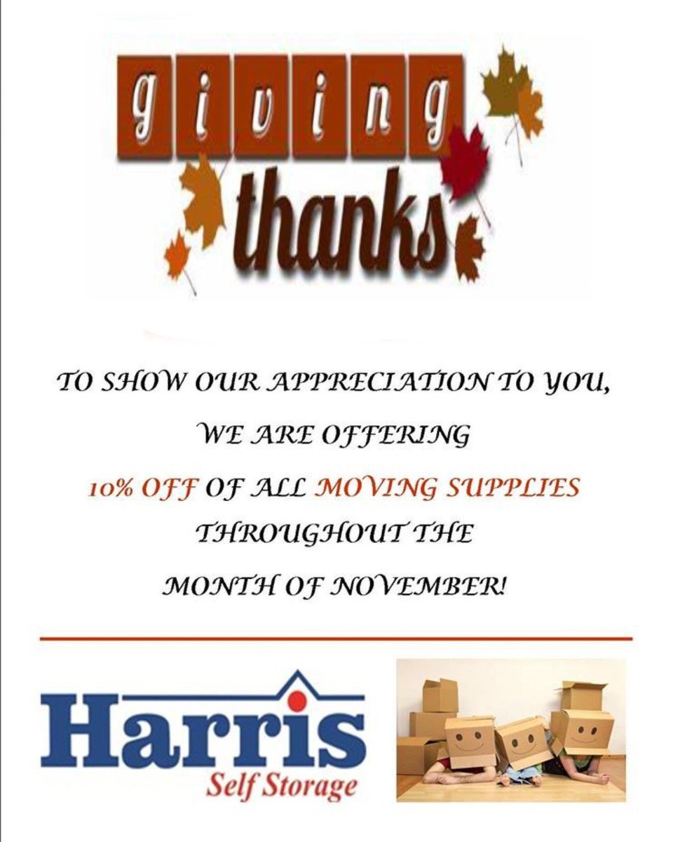 We want to say Thank You to all of our customers! 

Come in anytime in November and take advantage of our discounted rates on moving supplies!