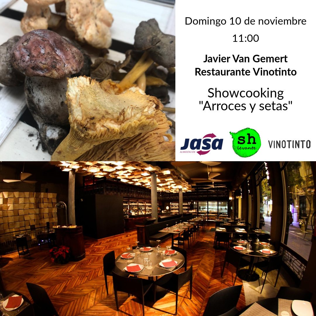 Shlevante's tweet photo. El domingo 10 de noviembre en el stand de Jasa en @feriagastronoma podréis disfrutar del showcooking "Arroces y setas" que impartirá Javier Van Gemert del restaurante @vinotinto_vlc a las 11:00. https://t.co/FxzjqMKczM