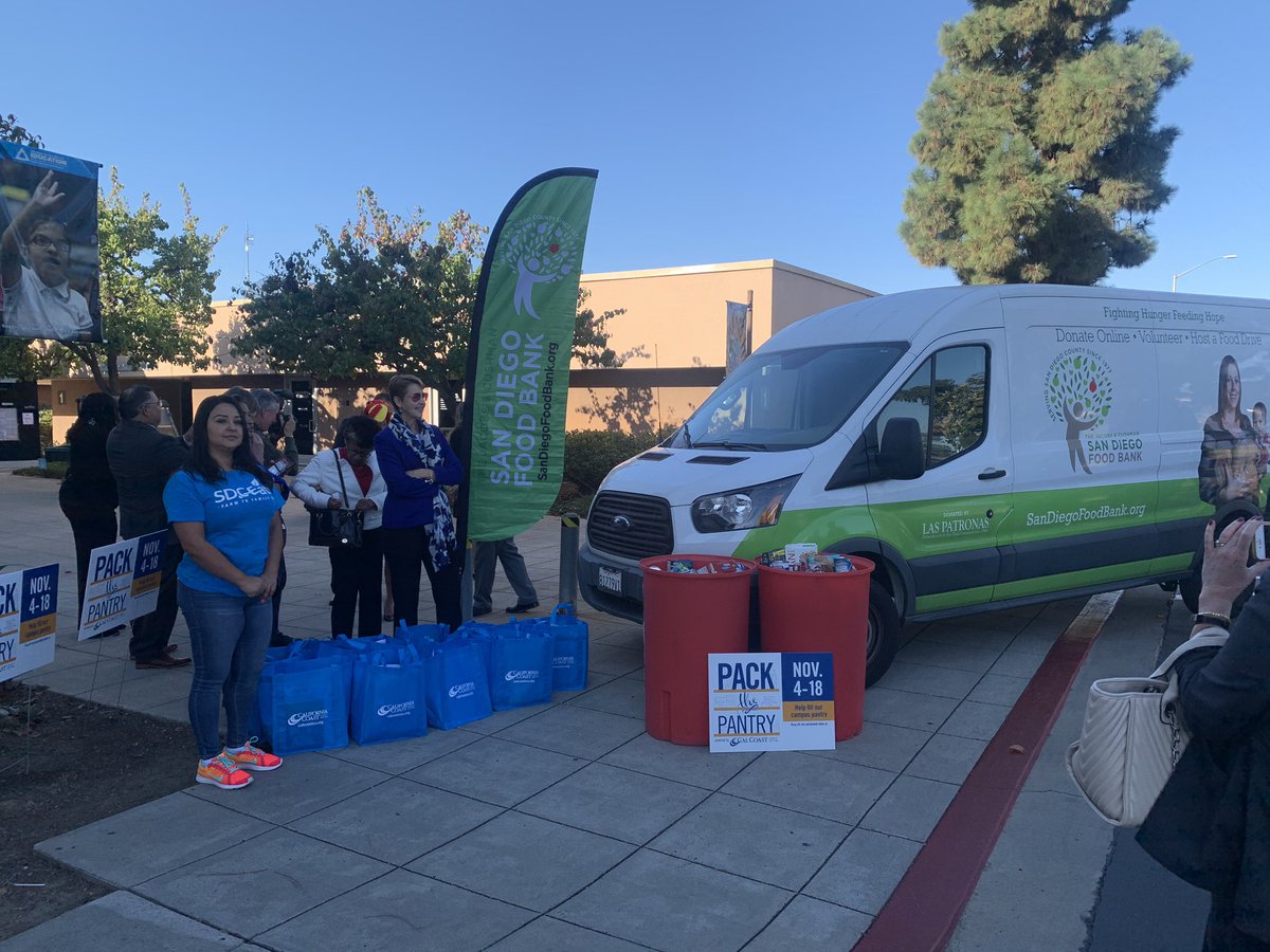 alliewagnertv's tweet image. Pack the Pantry kicking off this morning. Over the next two weeks red bins from the @SDFoodBank will be at @CalCoastCU and local community college campuses to gather food for college students. @KUSINews @KUSI_GMSD