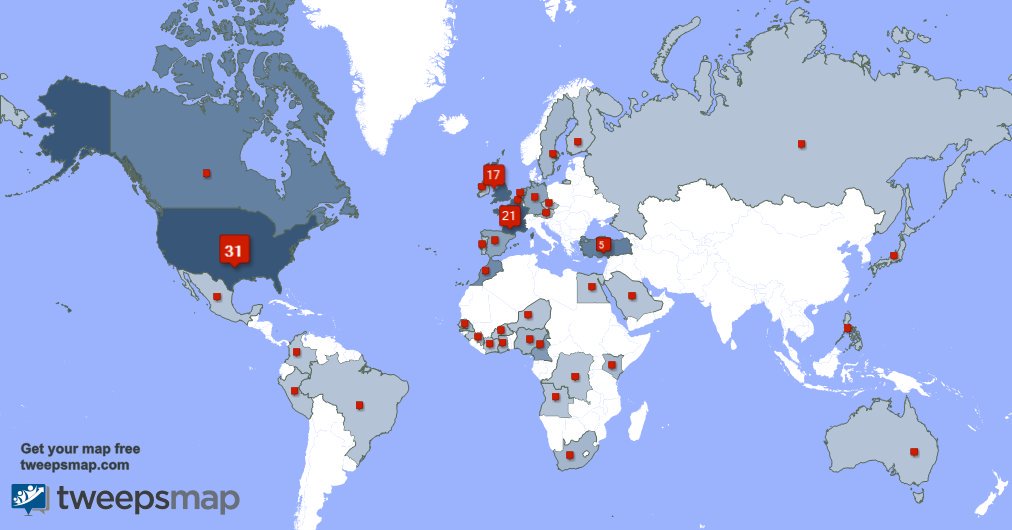 J'ai 2 nouveaux abonnés, de Royaume-Uni, et plus la semaine dernière. Voir tweepsmap.com/!AfrikCoton