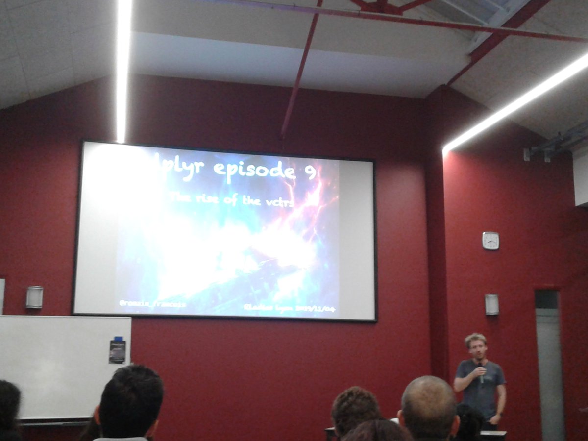 JulieTheBatgirl's tweet photo. What a treat to get a rundown on #dplyr and hear about cool new functions coming our way from @romain_francois himself! Thanks @RLadiesLyon for another great event! 
#rstats  #RLadies #DataAnalysis #Statistics #DataScience #coding https://t.co/kAqft6jTzV