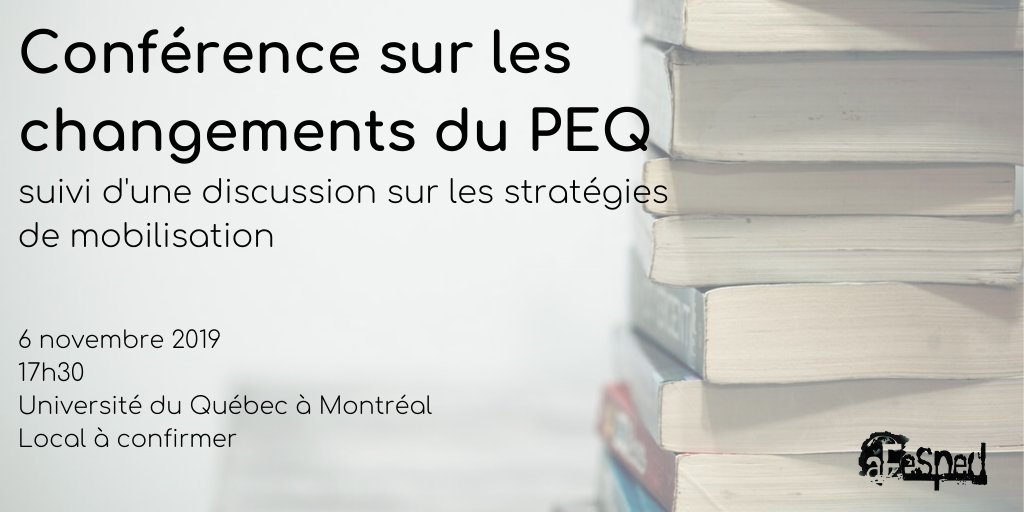 afesped's tweet photo. Les associations facultaire de l'#UQAM organisent une conférence sur les changements du PEQ et ses impacts sur les étudiant-es provenant de l'international.

Pour plus d'infos, consultez l'évènement Facebook!

#PEQ #PEQinjustice https://t.co/LdGKuJ9dOQ