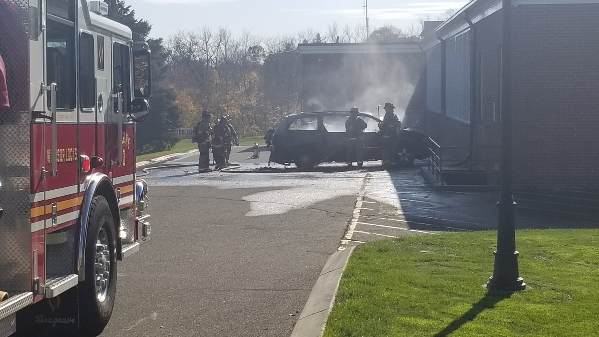 WLFD's tweet image. Responded to a fully involved vehicle fire at the Windsor Locks Town Hall around 12:30pm Monday. The fire was quickly extinguished and there were no injuries.
