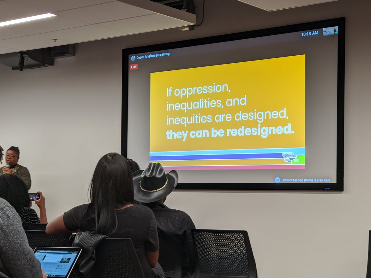 mabsmith's tweet photo. "Oppression and inequality are designed, so they can be redesigned." So many inspiring ideas from @acarrolldesign to kick off the #BlackUXSummit https://t.co/dp914EgBg6