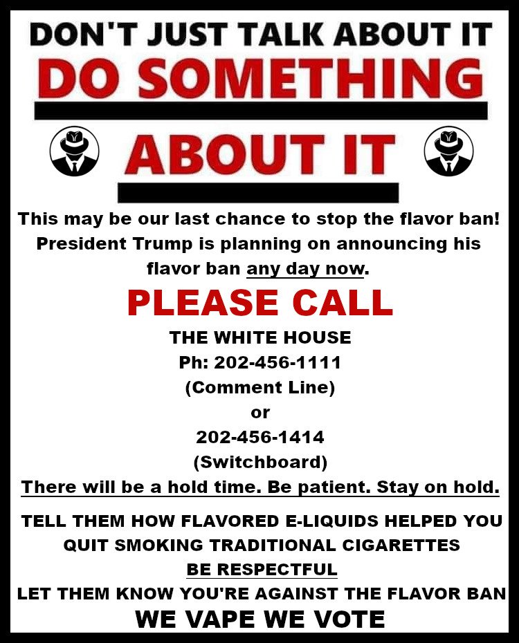 This is VERY real.  Every voice matters.  Please call.  The Government is out of control. #RetweeetPlease #WeVapeWeVote #VapeRallyDC2019 #vapingsaveslives #stoptheflavorban #stopthevapeban #wehaverights #vapersunite #vapeban #retweet