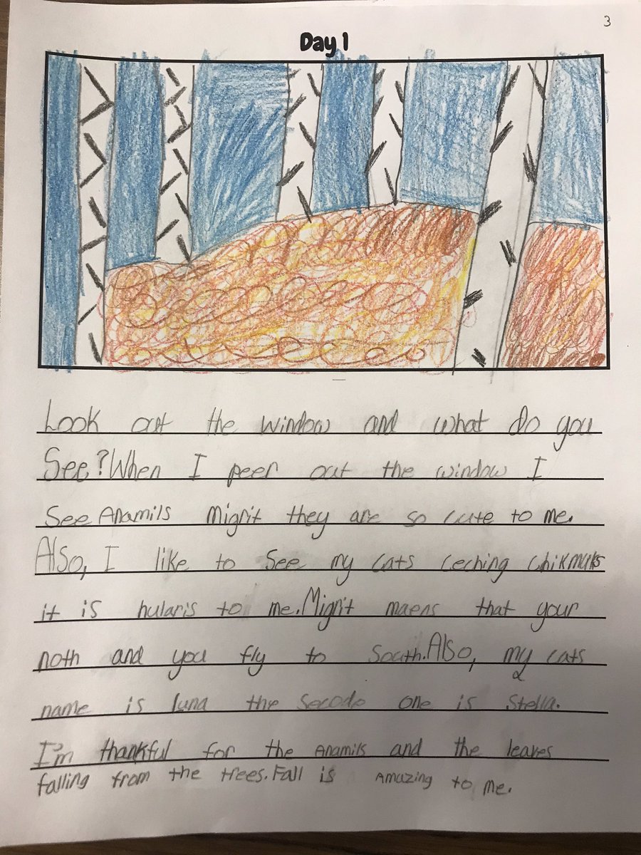 I am thankful for all the kiddos I see running and playing in the neighborhood, enjoying this fabulous fall weather. My students are doing this gratitude challenge with me, and here are two wonderful samples from today!