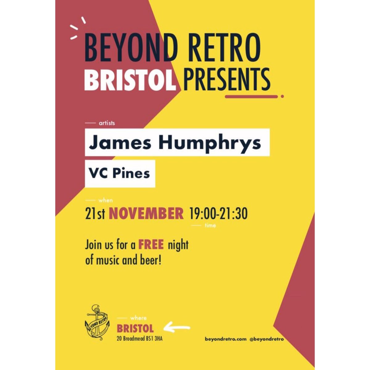 V. Excited to say I'm gonna be playing a solo show in Bristol at <a href="/beyondretrouk/">Beyond Retro</a> with @JamesHumpMusic on the 21st Nov 💜🌲 it's FREE... come say hey 🌝🌲 #vcpines #beyondretro #bristol