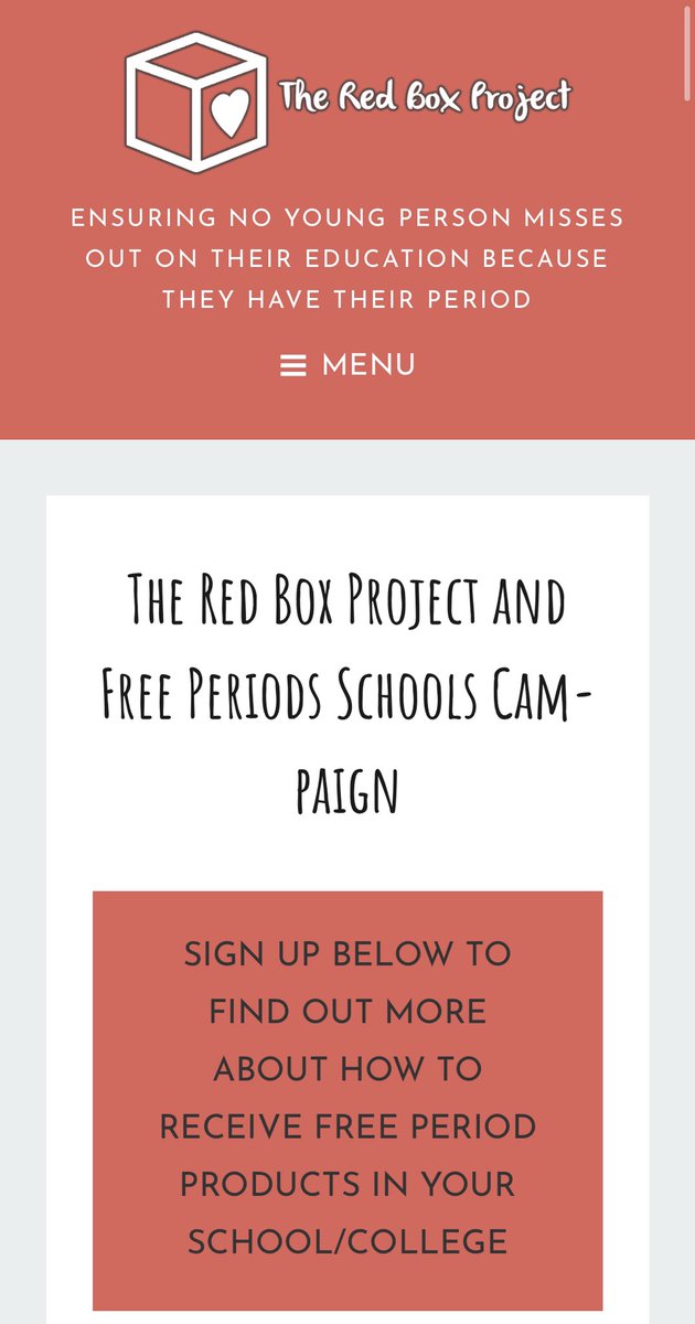 RedBoxProject's tweet image. 📣 Did you know the Govt will be funding free period products for ALL English schools &amp;amp; colleges from Jan 2020?

It’s an opt-in scheme, &amp;amp; we’re determined to support as many as possible in signing up

If you’d like to be kept up to date, pls sign up here: redboxproject.org