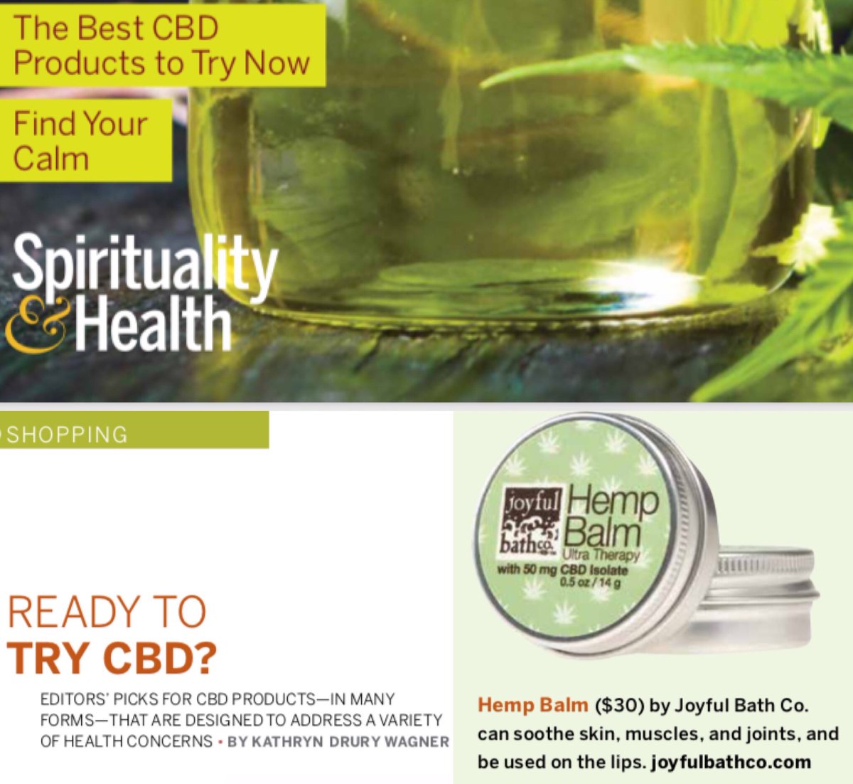 JoyfulBathCo's tweet photo. We have it on good authority that our Hemp Balm with CBD is a "spiritual" experience. @SpiritHealthMag
#mindfulmonday #hemp #hempbalm #ultratherapy #spirituality https://t.co/yz1JCD3kyc