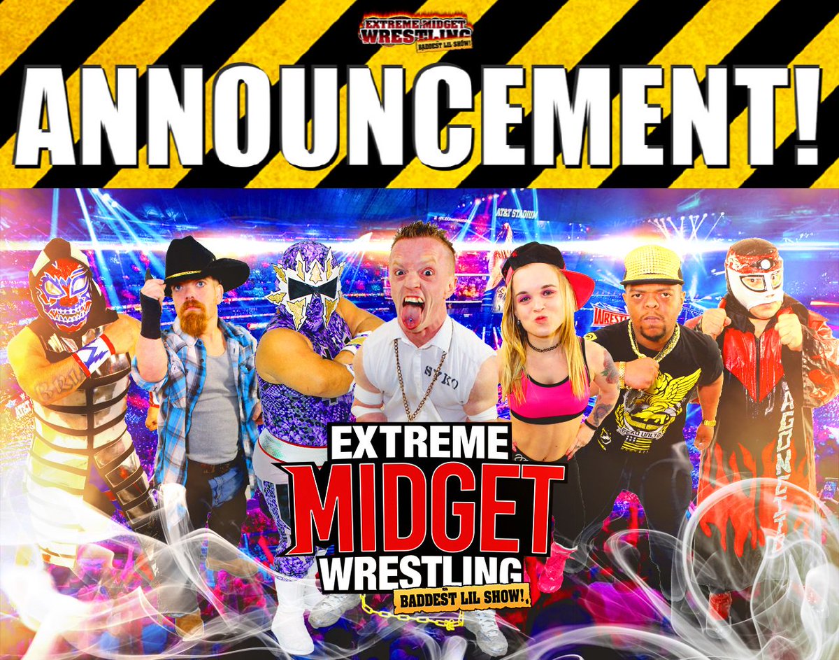 ExtremeMidgets's tweet image. ***IMPORTANT NOTICE
VENUE CHANGE ANNOUNCEMENT***

Due to cold weather at the outdoor patio of Furniture Factory, our show on Wednesday, November 6 is moving to
SIDETRACKS MUSIC HALL
Please visit ow.ly/9Uef50x1EsS…/extrememidgetwrestli…/292050/ for more info and tickets.