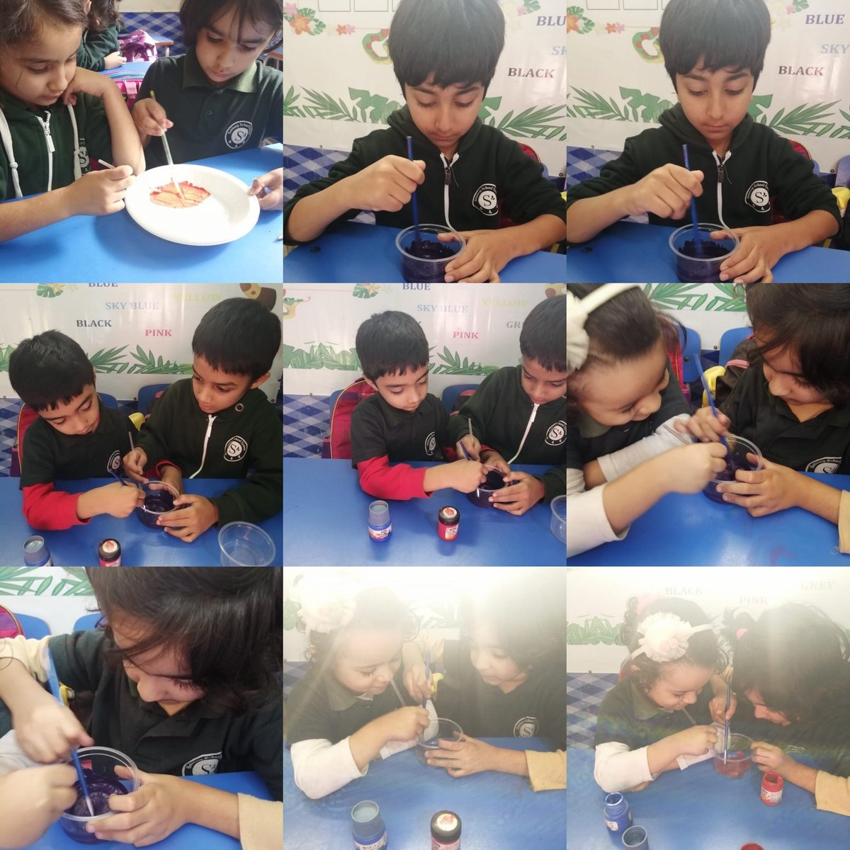 sehbergschool's tweet photo. Grade 1 colour mixing activity: 
mixing two different colors to produce another one https://t.co/sP5Mm78HQ2