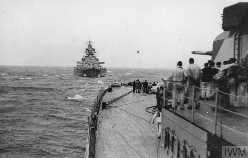 #German battleship #Bismarck is photographed from the deck of Prinz Eugen days before the Bismarck was sunk in May, 1941.

#WW2 #WWII