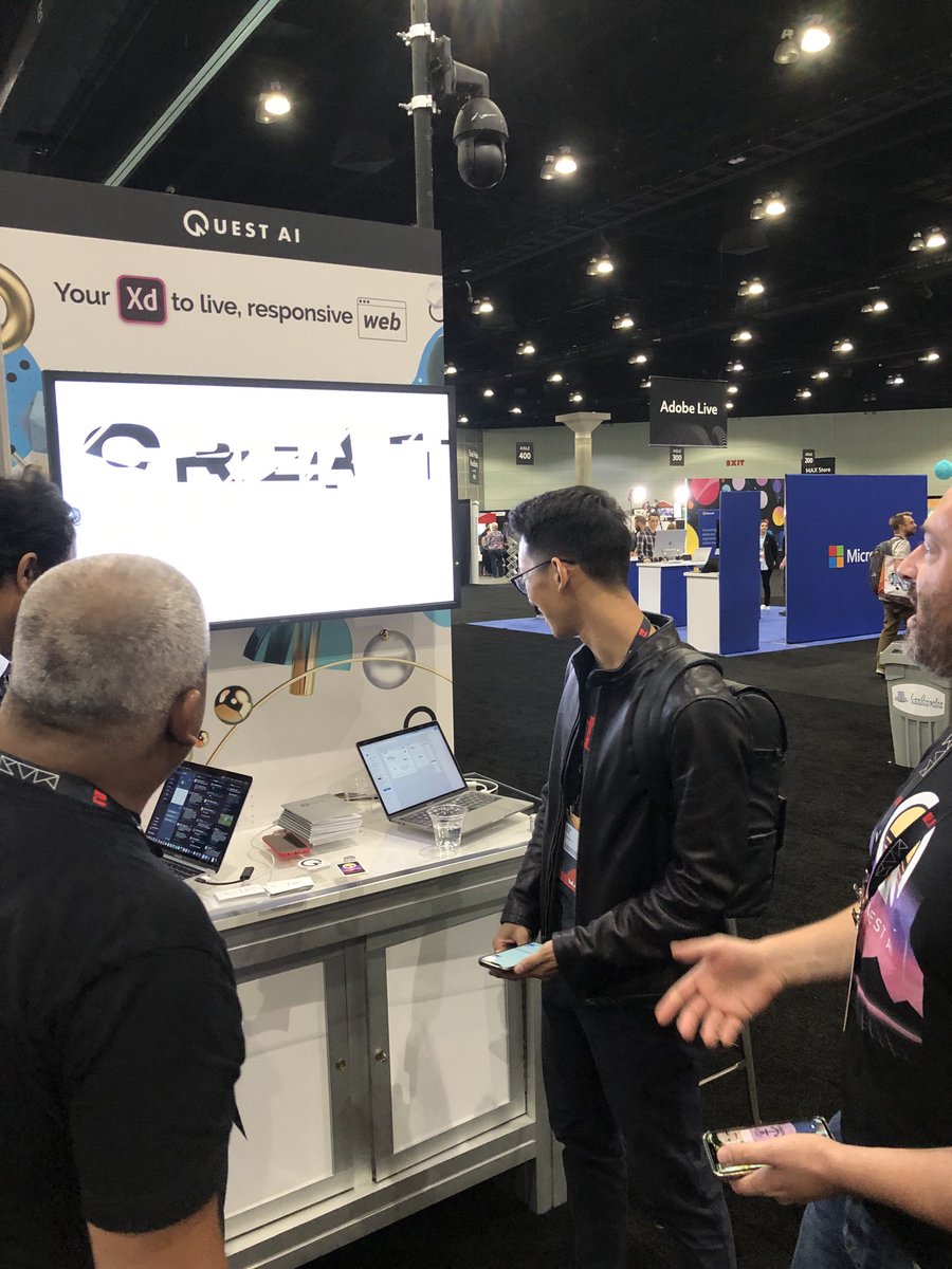 MadeWithQuestAI's tweet image. We’re at ⁦@adobemax⁩. Come on by and check out how you can convert your ⁦@AdobeXD⁩ into live experiences instantly. #AdobeMax2019