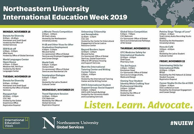 NU_OGS's tweet photo. International Education Week is almost here! Check out the schedule of events. Don’t miss out! #nuiew https://t.co/AHKtrP4cw6