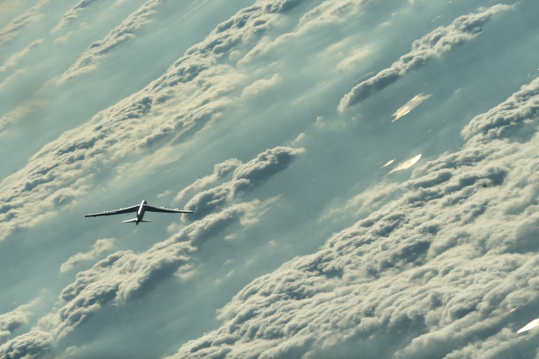 Marshmallow clouds ☁️ 
A @TeamBarksdale B-52 Stratofortress soars over the clouds and the Baltic Sea during a mission for  #BomberTaskForce 20-1. The exercise improves bomber interoperability with joint partner and allied nations. #KnowYourMil