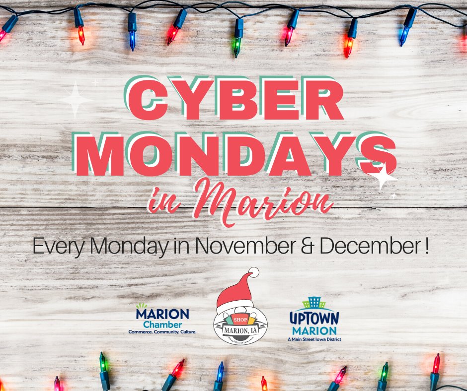 Cyber Monday starts today in Marion! We want to help yo shop local this holiday season. New deals, debuts, and specials every Monday in Nov &amp; Dec! #shoplocal #shoponline #shopwhereilive