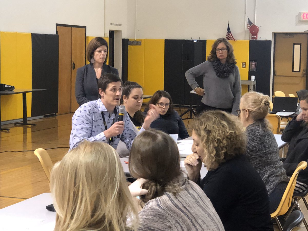HollySidebottom's tweet photo. “Sometimes the best PD is the teacher (or staff member) down the hall.” Sharing practices and learning together at the @HFLHS faculty meeting. @HFLCSD #staffled #cougarpride https://t.co/osHaMRzehU