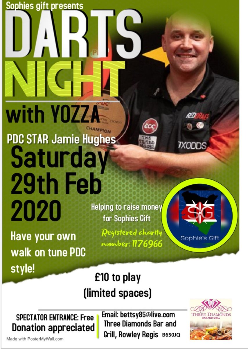 Well done <a href="/TeamYozza180/">Jamie hughes Darts</a> <a href="/jamiehughes180/">Jamie Hughes</a> on qualifying for the grand slam of darts!! For your chance to play him in feb as part of our charity night get in touch!!