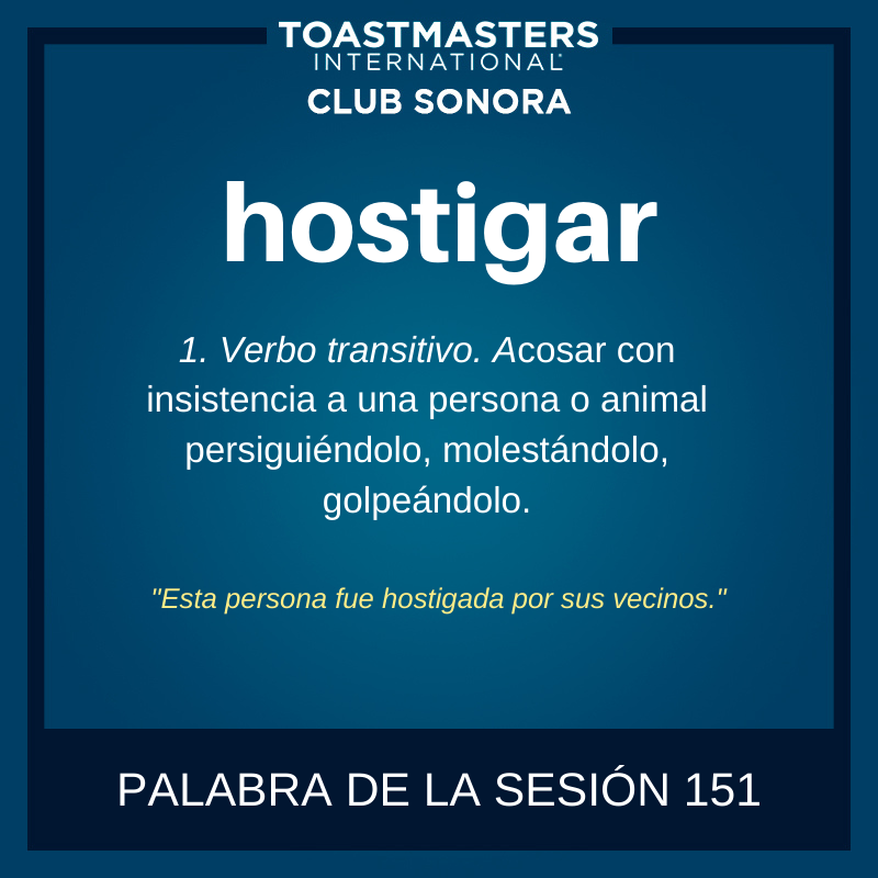 🗣 La palabra de la sesión 151 es #hostigar

Te esperamos:

🗓 Lunes 4 de Noviembre 
⏰ De 7:00 PM a 9:00 PM
🏛 En Canaco Servytur Hermosillo
📍 Ubicación: goo.gl/maps/TiNgpQWka…