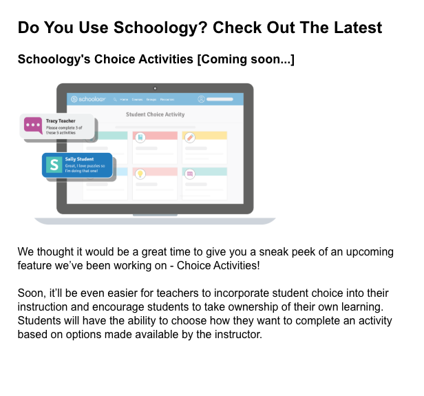 LytleDiane's tweet photo. I'm looking forward to this coming feature from @Schoology #ChoiceActivities https://t.co/3UbSYWhRGn