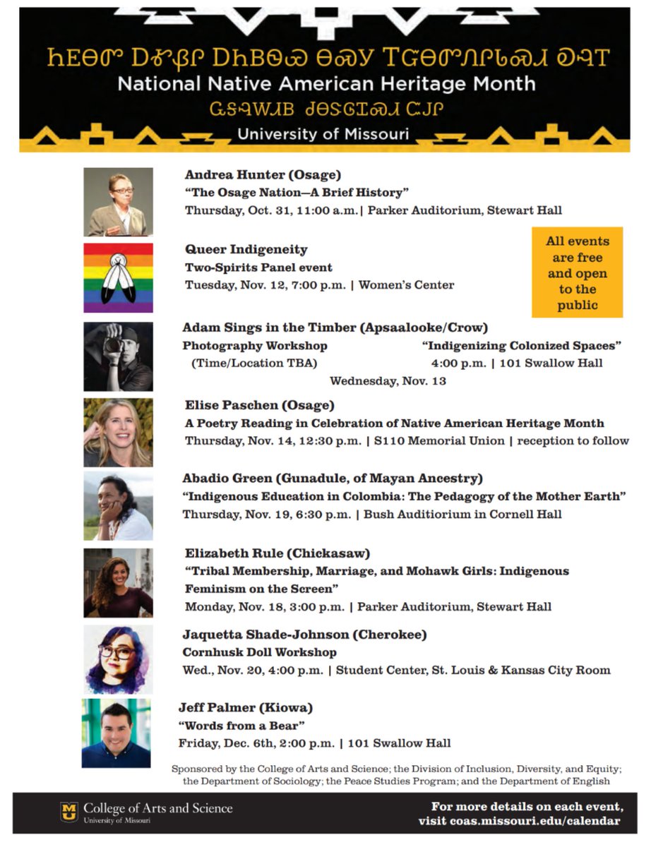 We are very excited to announce our lineup of events and speakers that will be going on for #NativeAmericanHeritageMonth

We have an exciting month lined up and hope to see you all at one of the events!