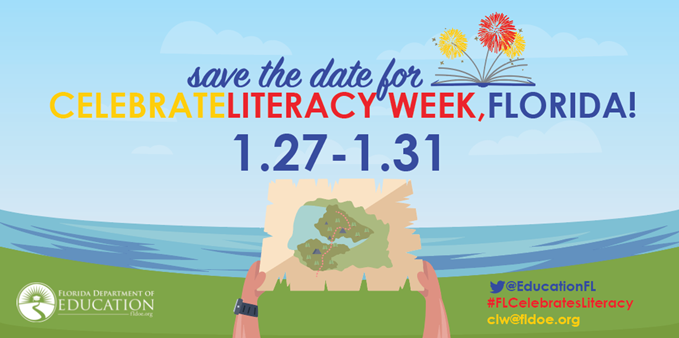 EducationFL's tweet photo. Don't forget to #SavetheDate for the 12th Annual Celebrate Literacy Week, Florida! 

👉🏼January 27-31, 2020

#FLCelebratesLiteracy https://t.co/COCHJRURi0