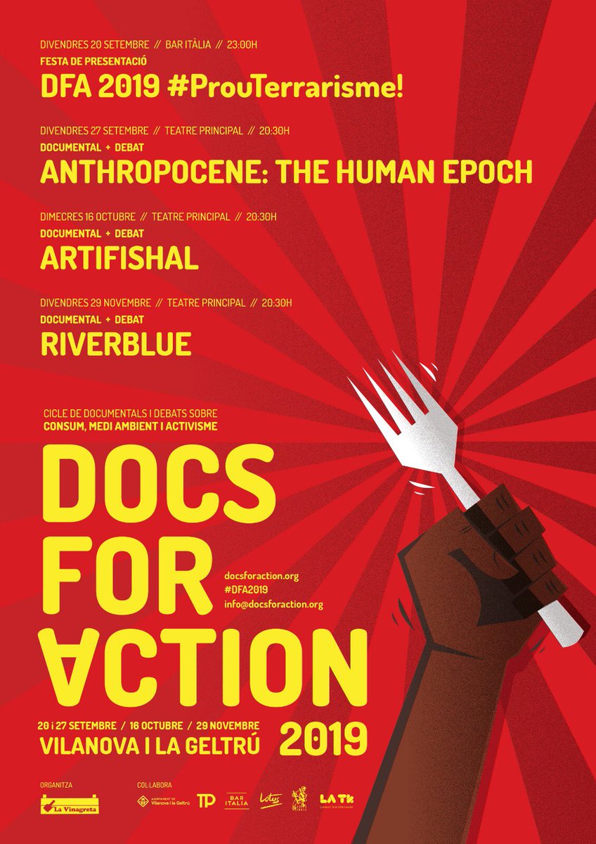 DocsForAction's tweet photo. Genteta!, no oblideu que aquest dijous 7 de novembre és la data de projecció d’Artifishal, segon documental del #DFA2019,contra la destrucció de peixos i rius salvatges.Serà a les 20.30h al Teatre Principal.En acabar celebrarem un debat entre el públic assistent. Us hi esperem! https://t.co/txLhe4bhk3