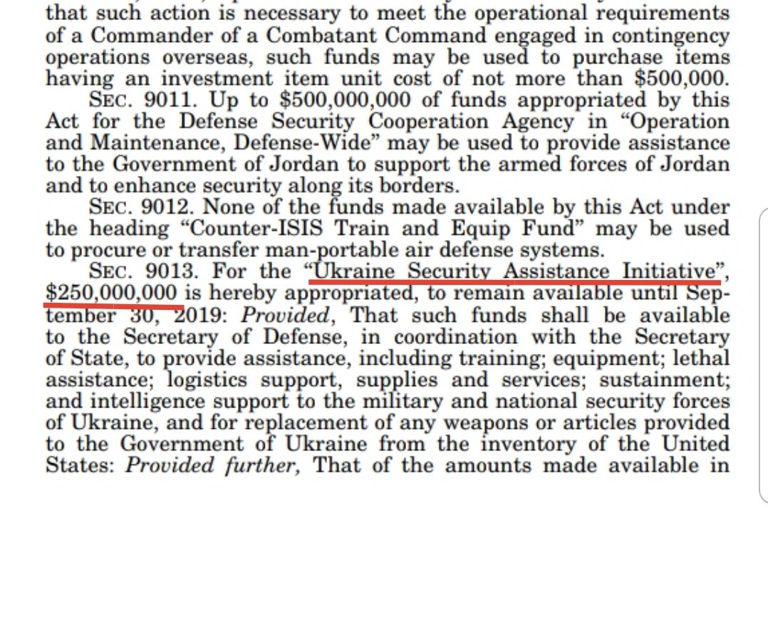 11)In June, the President ordered a review of military aid to several countries. Among the programs under review by OMB was the Ukraine Security Initiative which Congress allocated $250 million for in the National Defense Authorization Act https://www.congress.gov/bill/115th-congress/house-bill/6157/text